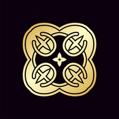 Obraz premium Golden ornamental abstract vintage logo on dark background. Template for design