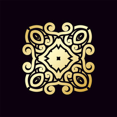 Golden ornamental abstract vintage logo on dark background. Template for design