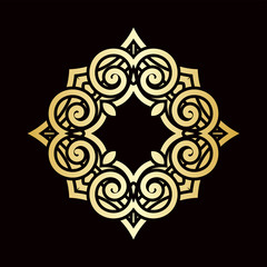 Golden ornamental abstract vintage logo on dark background. Template for design