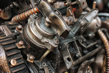 Robot Mechanical ratchets bolts and nuts for background. Stylized of a steampunk mechanical texture.