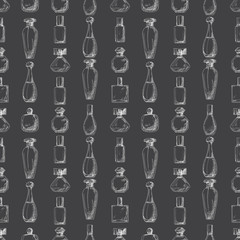 Seamless pattern with perfume bottles.  Illustration of a sketch style.