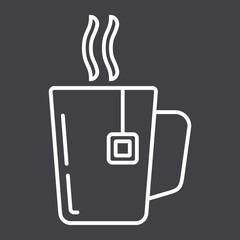 Mug of tea line icon, business and breakfast, vector graphics, a linear pattern on a black background, eps 10.