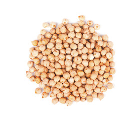 Pile of chickpeas seen from above isolated on a white background