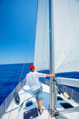 Woman Sailing On Yacht in Greece