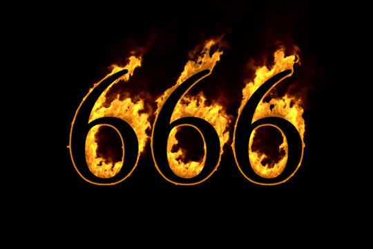 Fire number 666 isolated on black background, 3d illustration