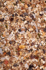 Muesli cereal with seeds, mixed fruit and nuts background