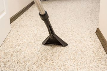 Carpet chemical cleaning with professionally extraction method. Early spring cleaning or regular clean up.