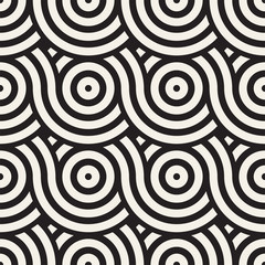 Vector seamless geometric pattern composed with circles and lines. Modern stylish rounded stripes texture. Repeating abstract background