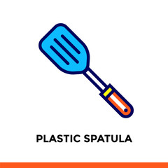 Stroke line icon PLASTIC SPATULA of bakery, cooking. Vector modern flat pictogram for mobile application and web design