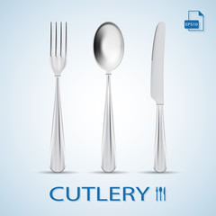 Cutlery Set Of Fork, Spoon And Knife Isolated On A Background. Vector Illustration.