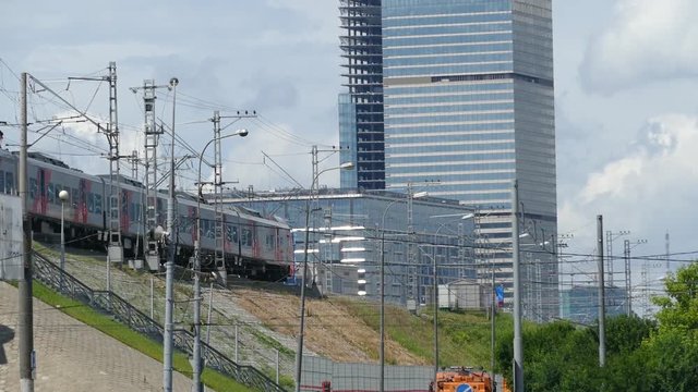 A train passing by in the city