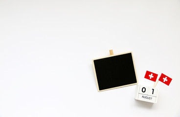 AUGUST 01 Wooden calendar Concept independence day of Switzerland and Switzerland national day.Copy space,minimal style