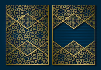 Fototapeta premium Golden vintage book cover template. Face and back of booklet design.