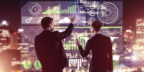 Concept of partnership and cooperation with people using virtual