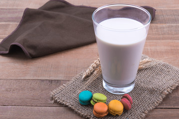 almond milk in a glass on the wood