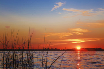 The sun set over Lake Liepāja