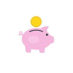 Money box pig with ni sign in coin inserting in it. Flat style icon. Vector illustration