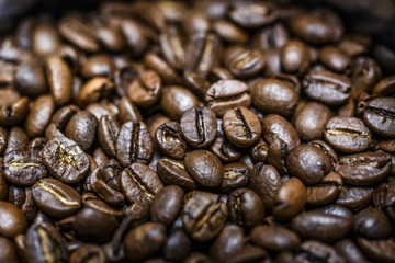 Closeup on a group of coffee beans, the best coffee in the world