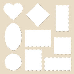 Blank White Stamps Set Beige Background