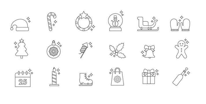 Vector christmas icon set with line icons