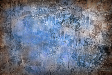 Abstarct Background Blue Brown Stains On Painted Wall