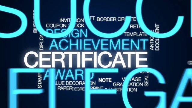 Certificate animated word cloud, text design animation.