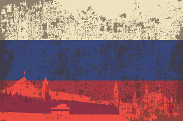 Flag of Russia, the building of the Kremlin.