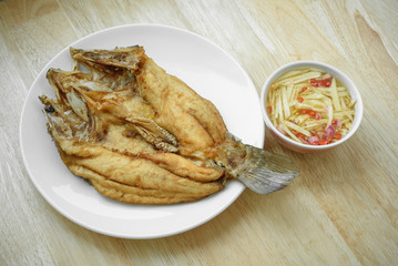 Fried fish on white plate