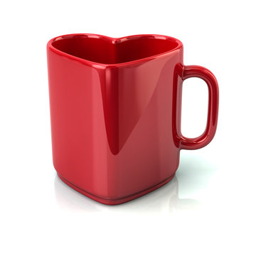 Red heart shaped coffe or tea cup