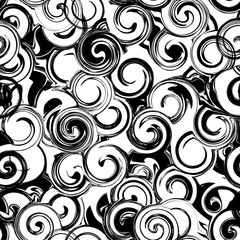Black and white twirl seamless pattern. Abstract texture with twirls, curls