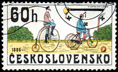 UKRAINE - CIRCA 2017: A stamp printed in Czechoslovakia shows Bicycles 1886, from series Historic...
