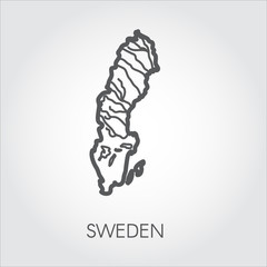 Line icon of border map Sweden. Country contour shape in thin line style. Vector illustration on a gray background