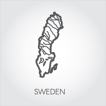 Line icon of border map Sweden. Country contour shape in thin line style. Vector illustration on a gray background
