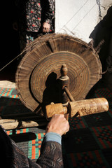 Antique wooden spinning wheel