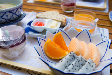Breakfast set with mix fruits