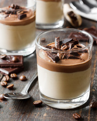 Coffee panna cotta with chocolate sauce