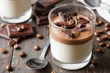 Coffee panna cotta with chocolate sauce