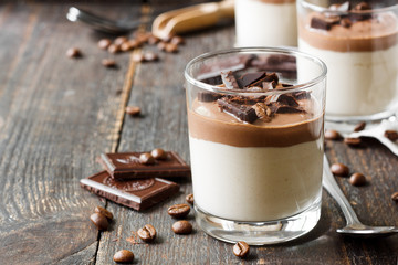 Coffee panna cotta with chocolate sauce
