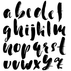 Hand drawn elegant calligraphy font. Modern brush lettering. Grunge style alphabet. Vector illustration.