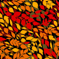 Colorful autumn leaves, red orange, yellow, seamless pattern, vector