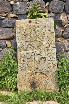 Khachkar in armenian monastery Sevanavank 