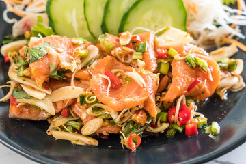 fresh salmon raw spicy salad