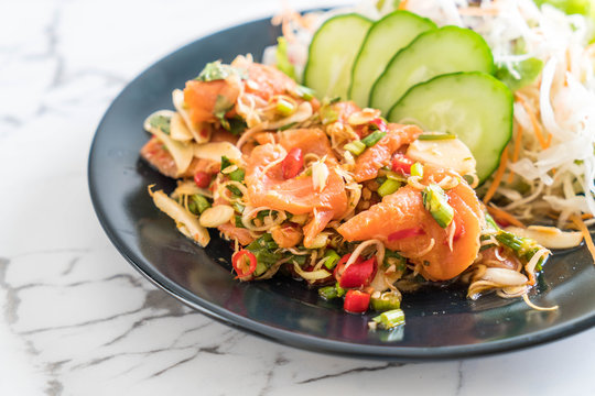 fresh salmon raw spicy salad