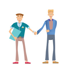 Handshake of two businessmen. Vector illustration in flat style, isolated on white background.