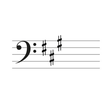 Bass key F clef with music lines and sharps isolated vector