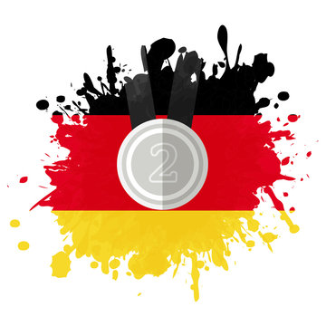 silver medal with number two on color splash with germany flag background