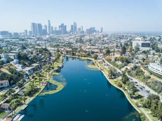 Foto op Canvas Los Angeles - Drone-uitzicht op Echo Park © Michael Bogner
