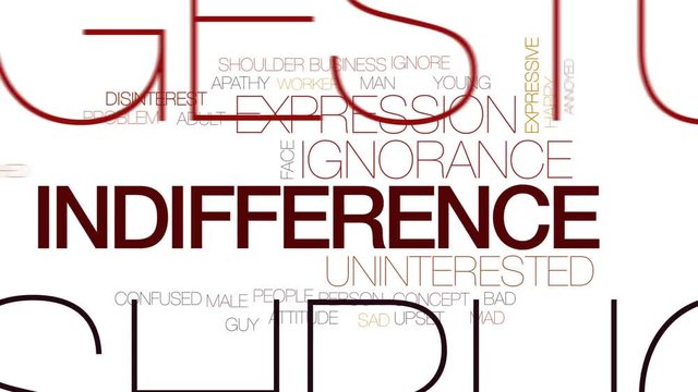 Indifference animated word cloud, text design animation. Kinetic typography.