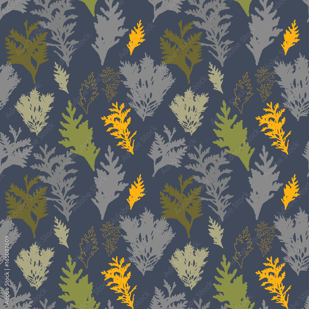Poster vector seamless pattern with thuja branches.