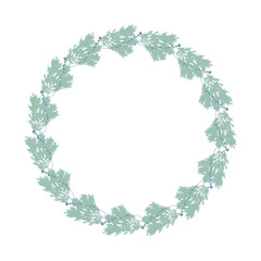 Fototapeta na wymiar Vector botanical illustration with a wreath made of fir tree branches and berries.